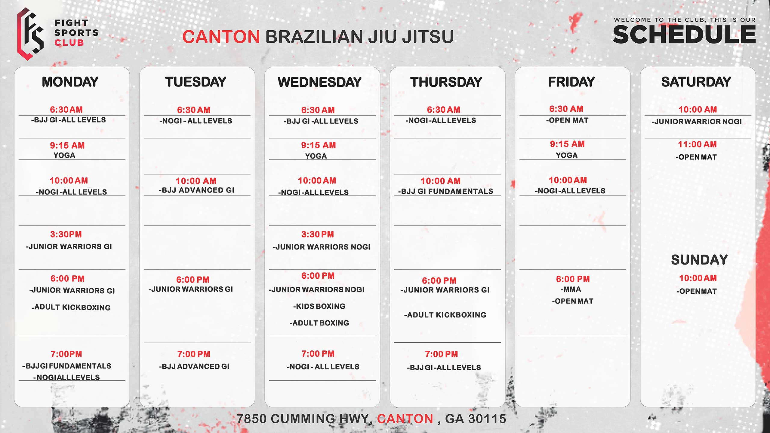 December 2023 Canton Brazilian Jui-Jitsu Schedule